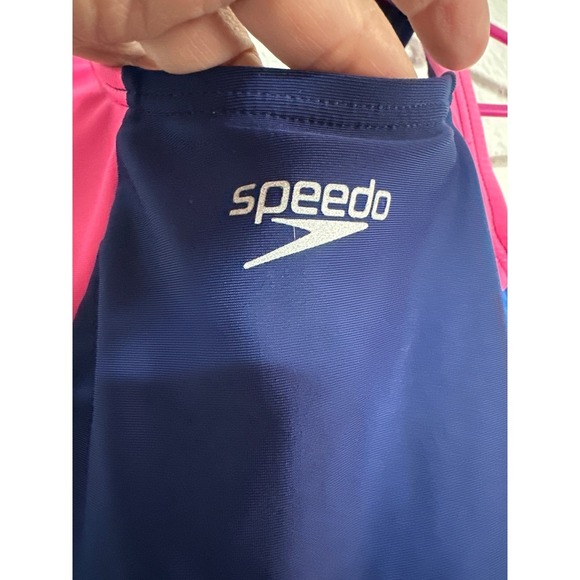 Speedo Kids Swimsuit XS Navy Blue Pink Blue Athletic One Piece Swim Wear - Picture 4 of 6